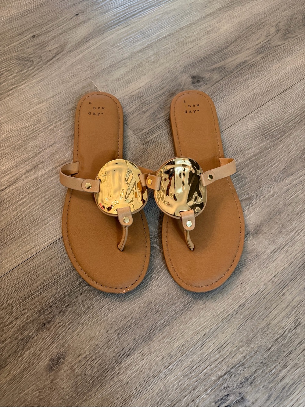 a new day Tan Sandal with Gold Disc Accents